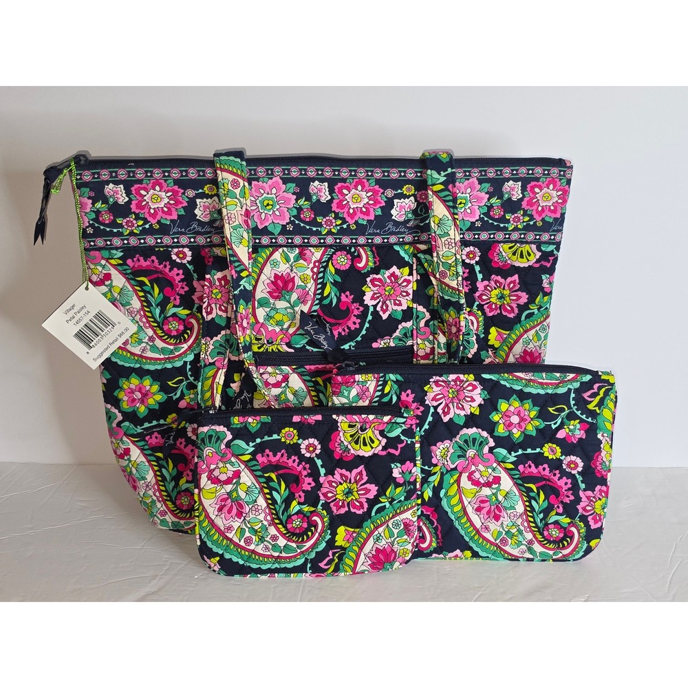 Vera Bradley Petal Paisley Villager Tote Bag and Pouch Set 14557-154 NWT - Picture 1 of 15